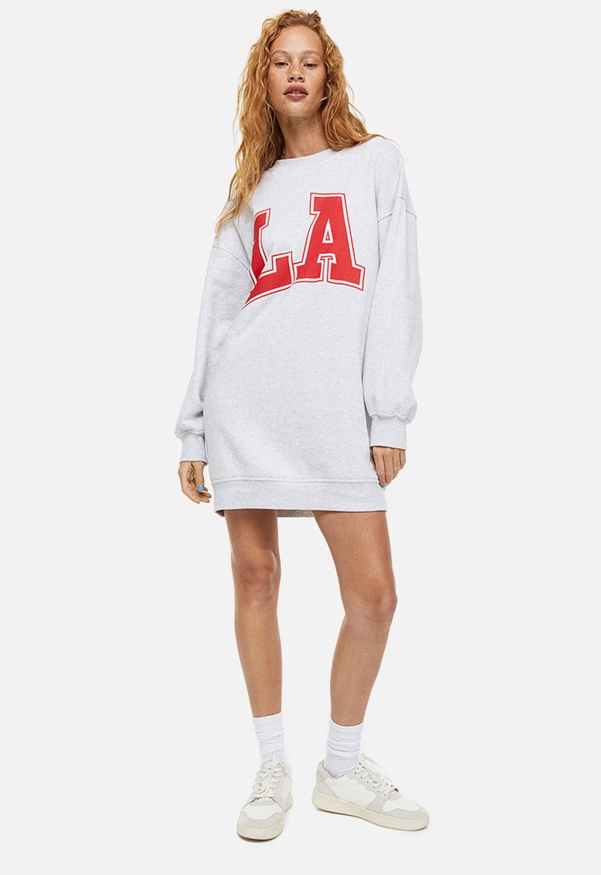 H&M - Oversized printed sweatshirt dress - light grey marl/la