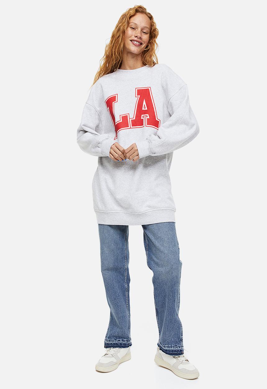 H&M - Oversized printed sweatshirt dress - light grey marl/la