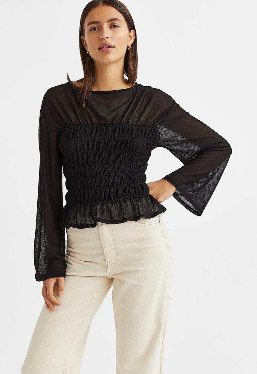 H&M - Smocked top - black