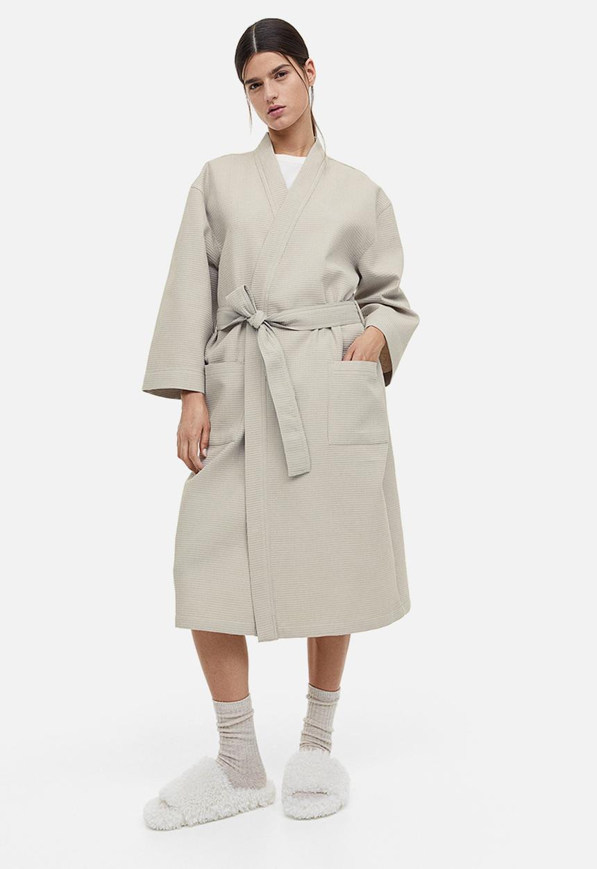 H&M - Waffled dressing gown - light beige