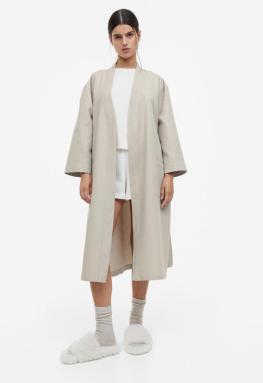 H&M - Waffled dressing gown - light beige