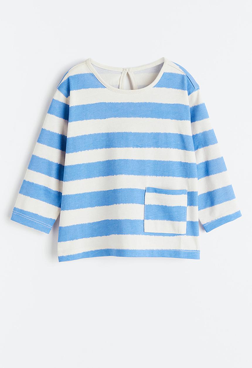 H&M - Long-sleeved cotton top - light blue/white striped 