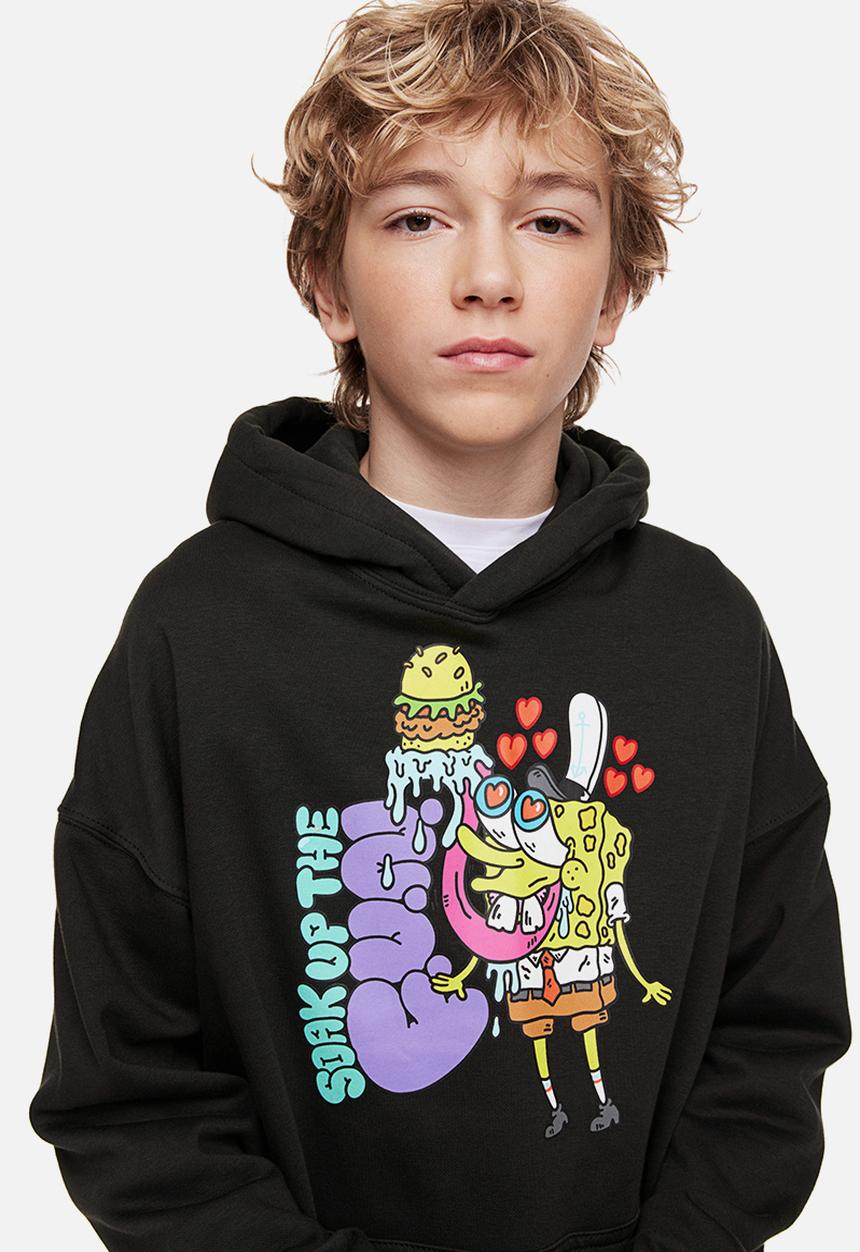 H&M - Oversized printed hoodie - black/spongebob squarepants 