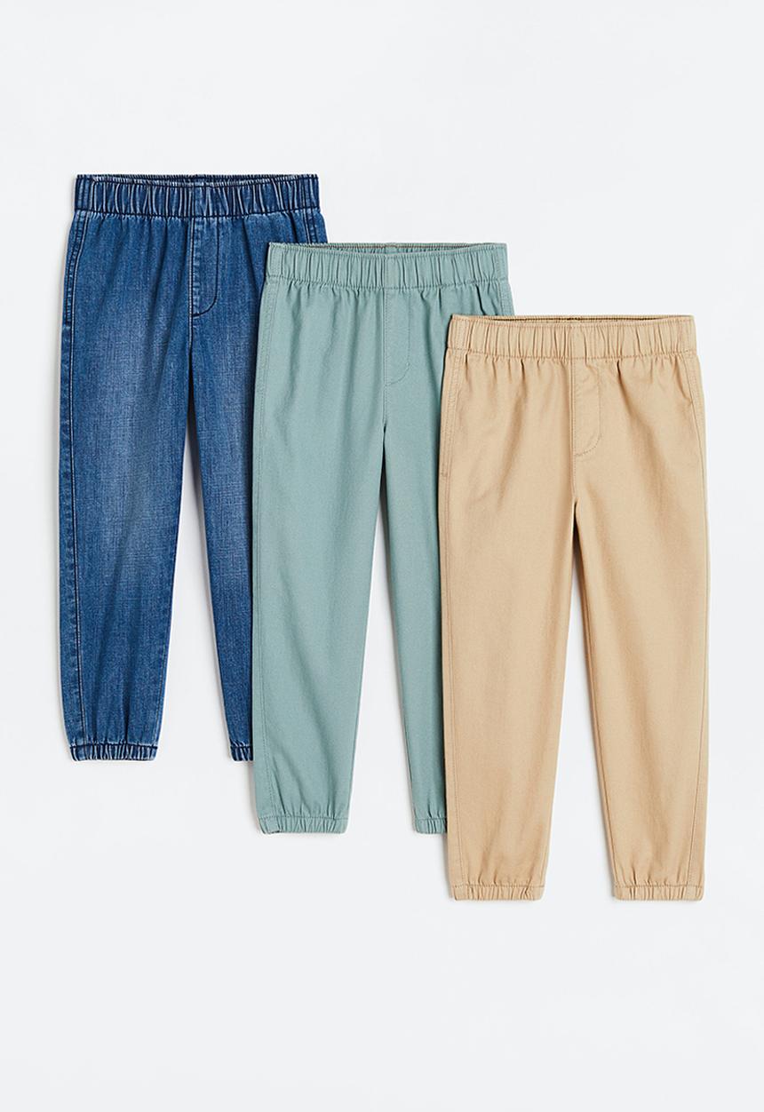 H&M - 3-pack twill joggers - denim blue/light turquoise