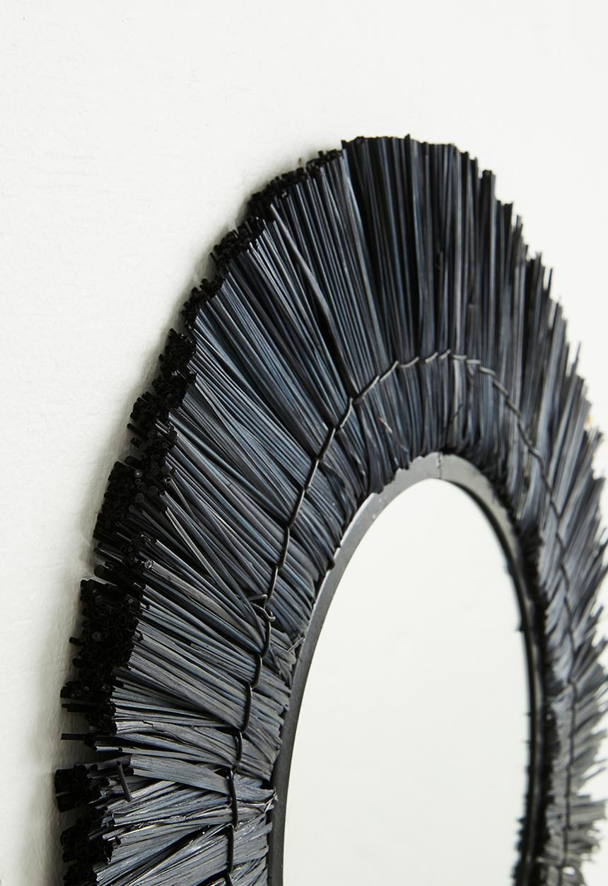 H&S - Raffia round mirror - black