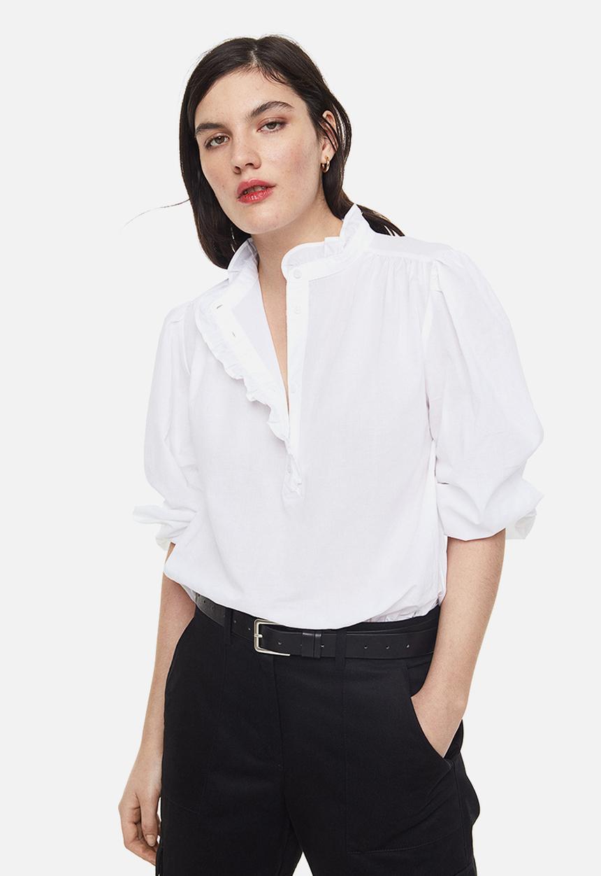 H&M - Frill-trimmed blouse - white