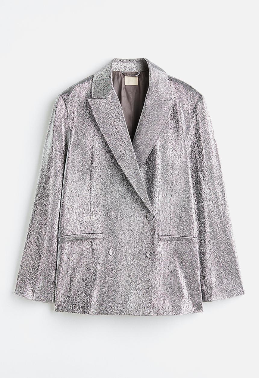 H&M - Oversized glittery blazer - silver-coloured 