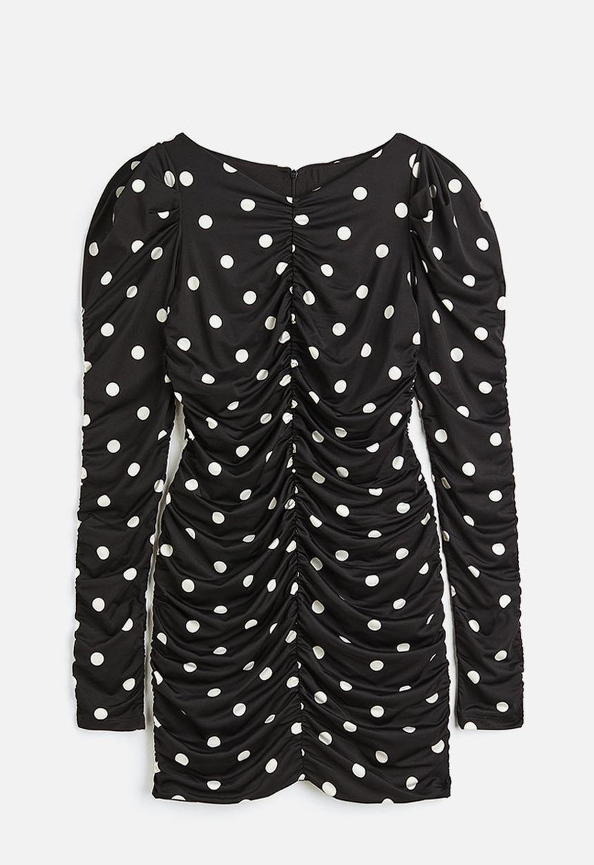 H&M - Gathered bodycon dress - black/spotted 