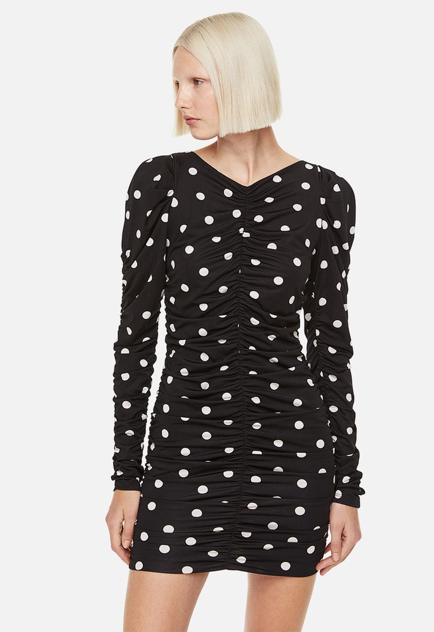 H&M - Gathered bodycon dress - black/spotted 