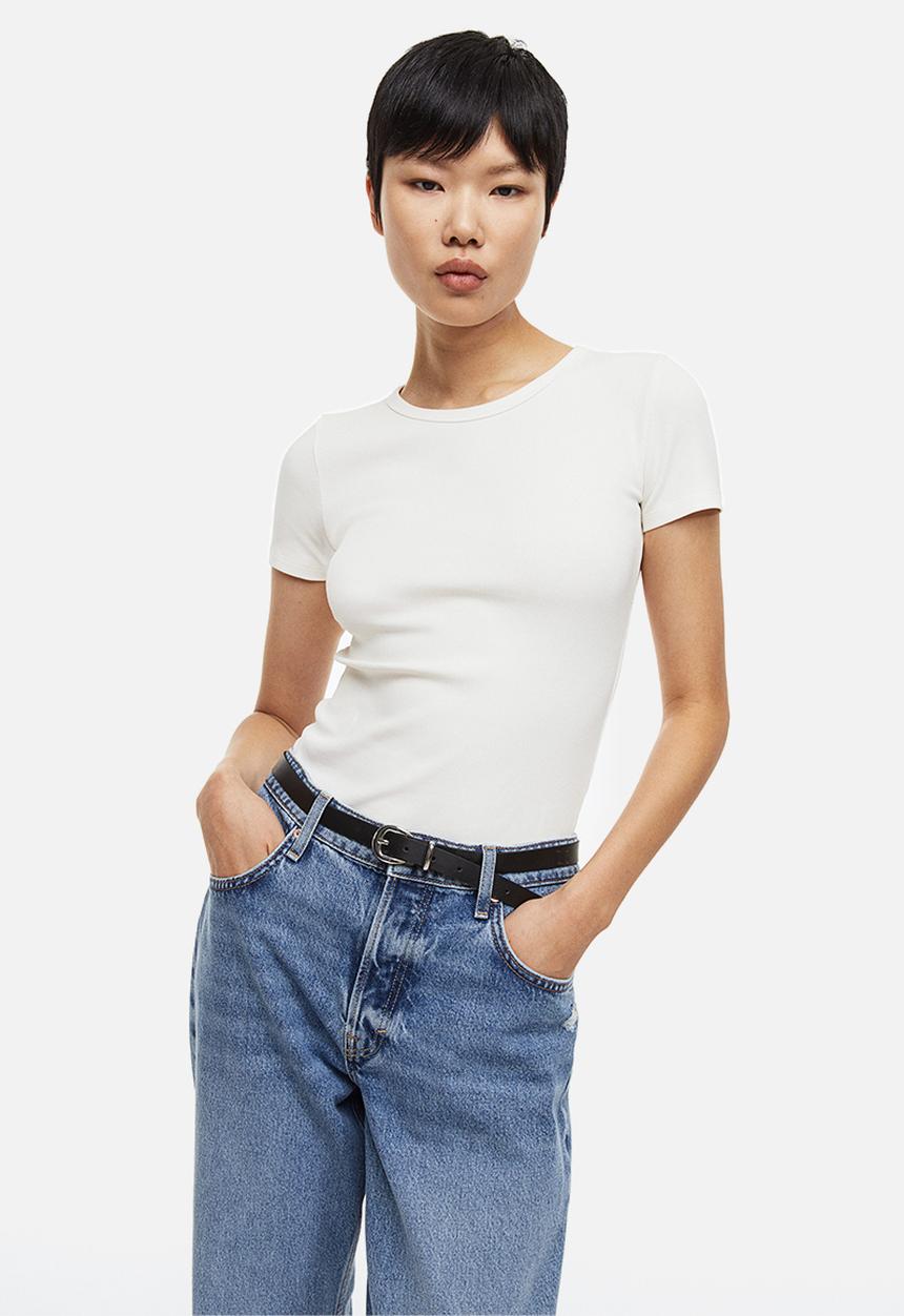 H&M - Fitted ribbed top - white