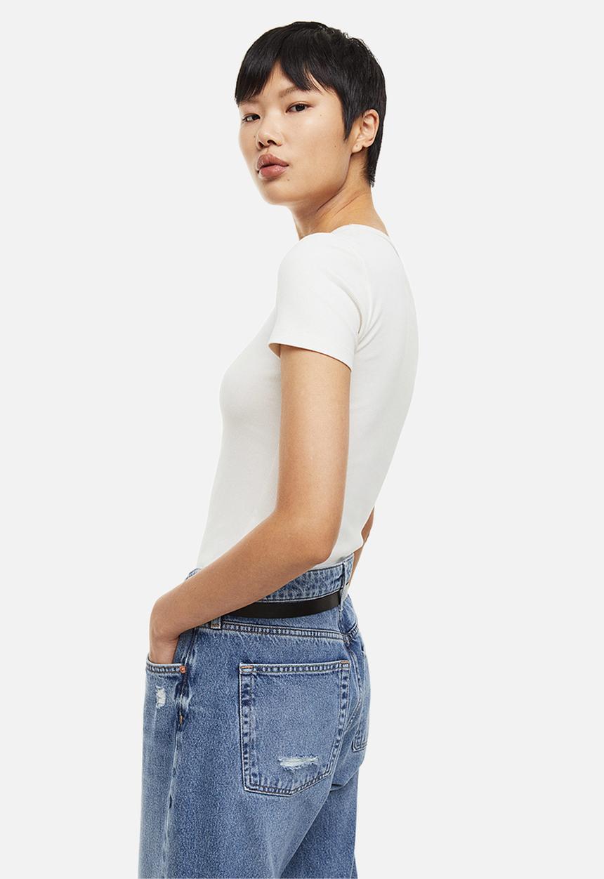 H&M - Fitted ribbed top - white