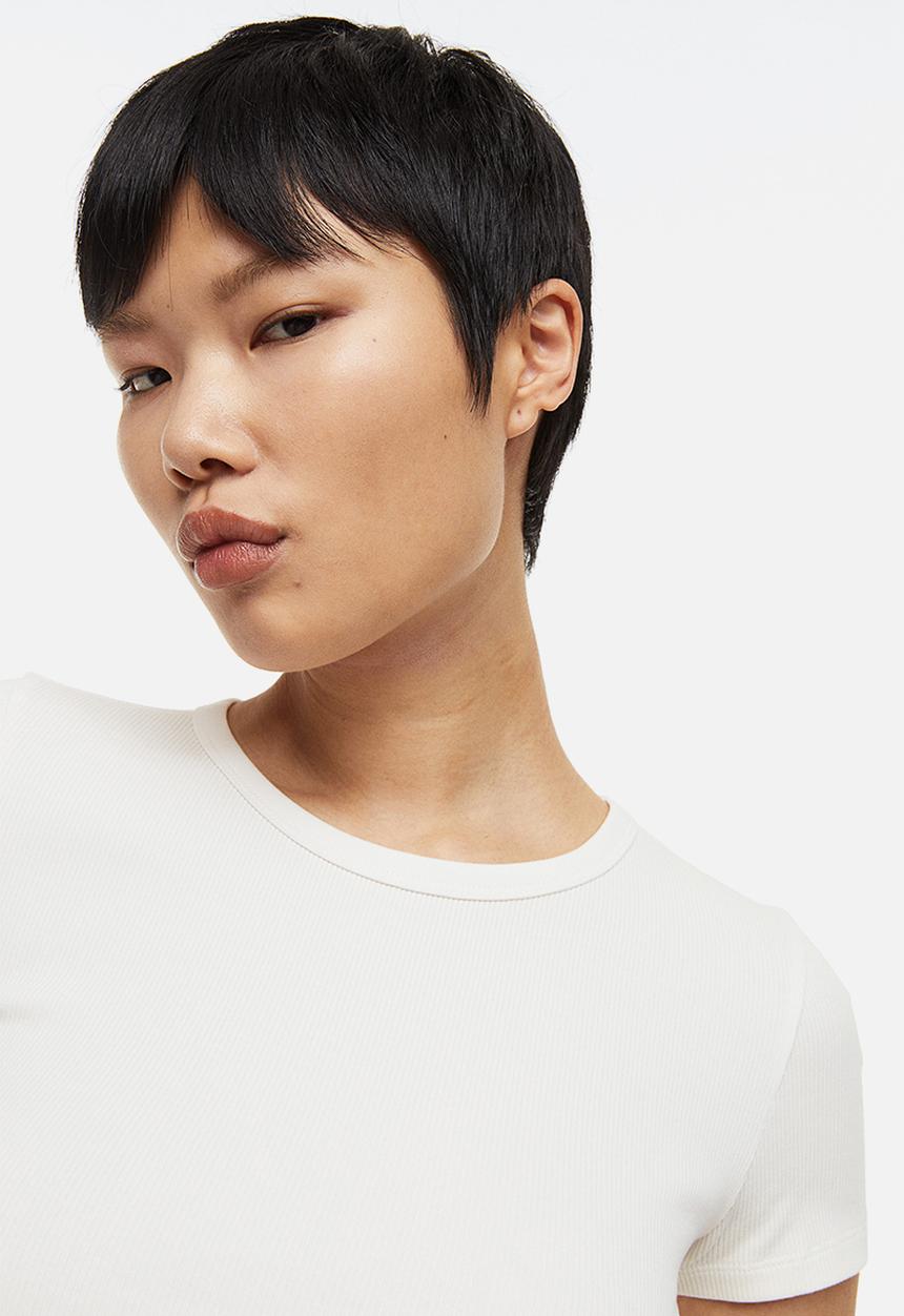 H&M - Fitted ribbed top - white