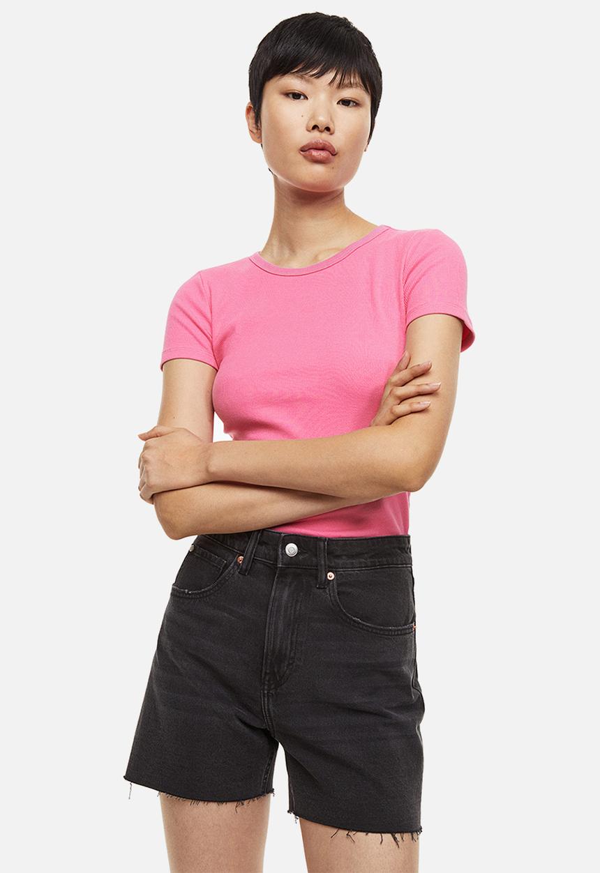 H&M - Fitted ribbed top - pink
