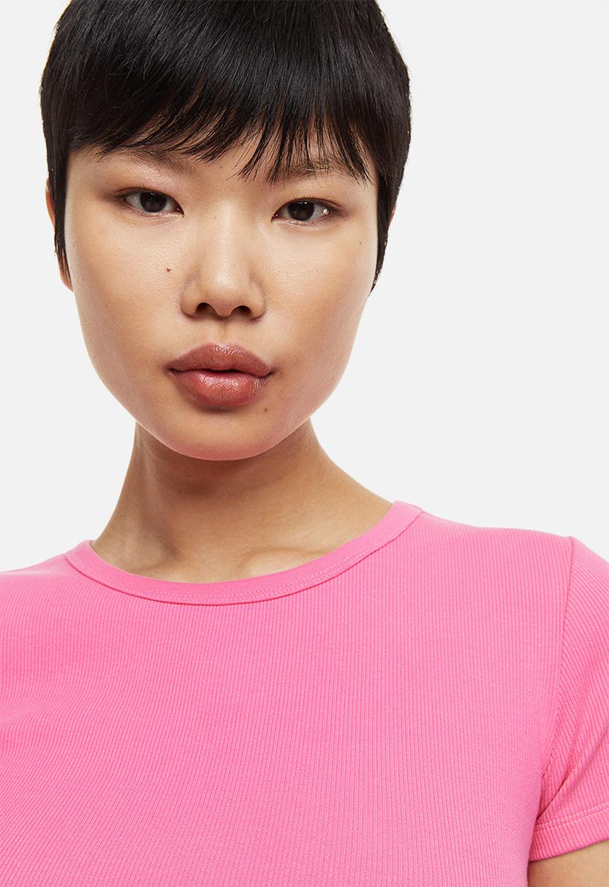 H&M - Fitted ribbed top - pink
