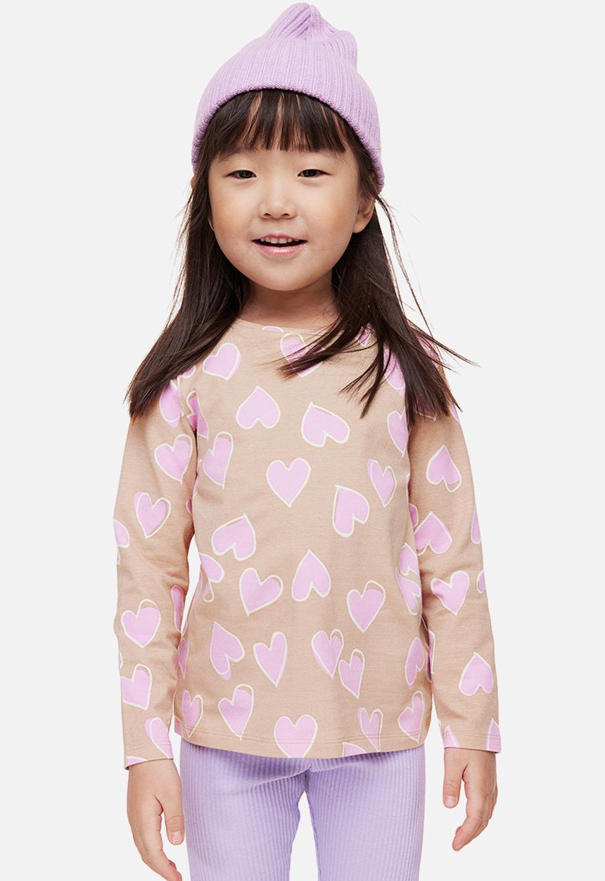 H&M - Printed jersey top - beige/hearts