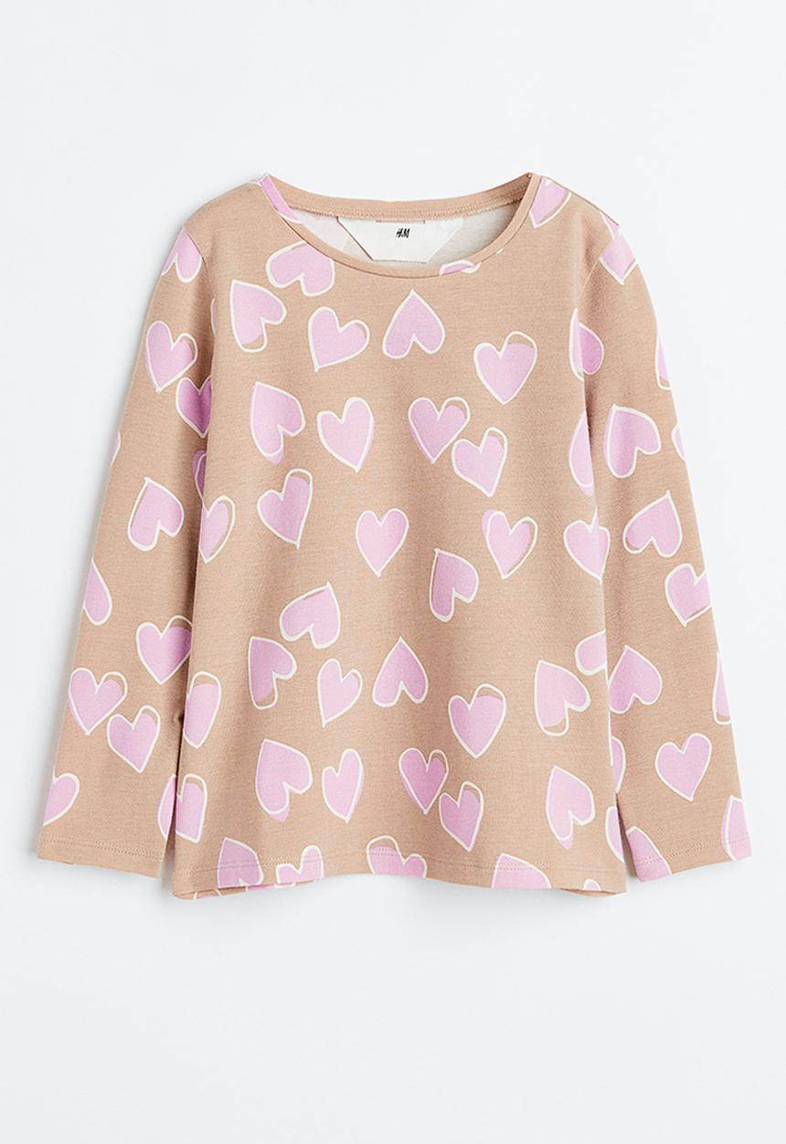 H&M - Printed jersey top - beige/hearts