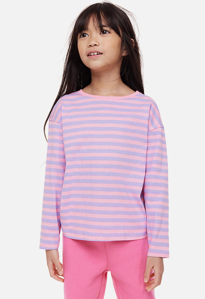 H&M - Long-sleeved cotton top - pink/striped