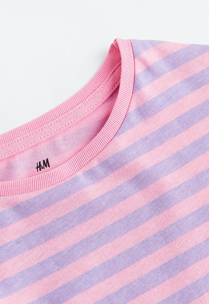 H&M - Long-sleeved cotton top - pink/striped
