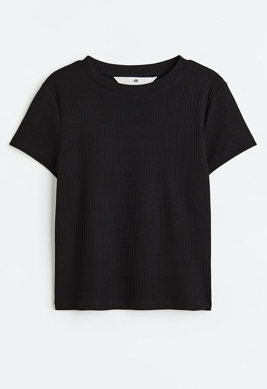 H&M - Ribbed cotton jersey top - black