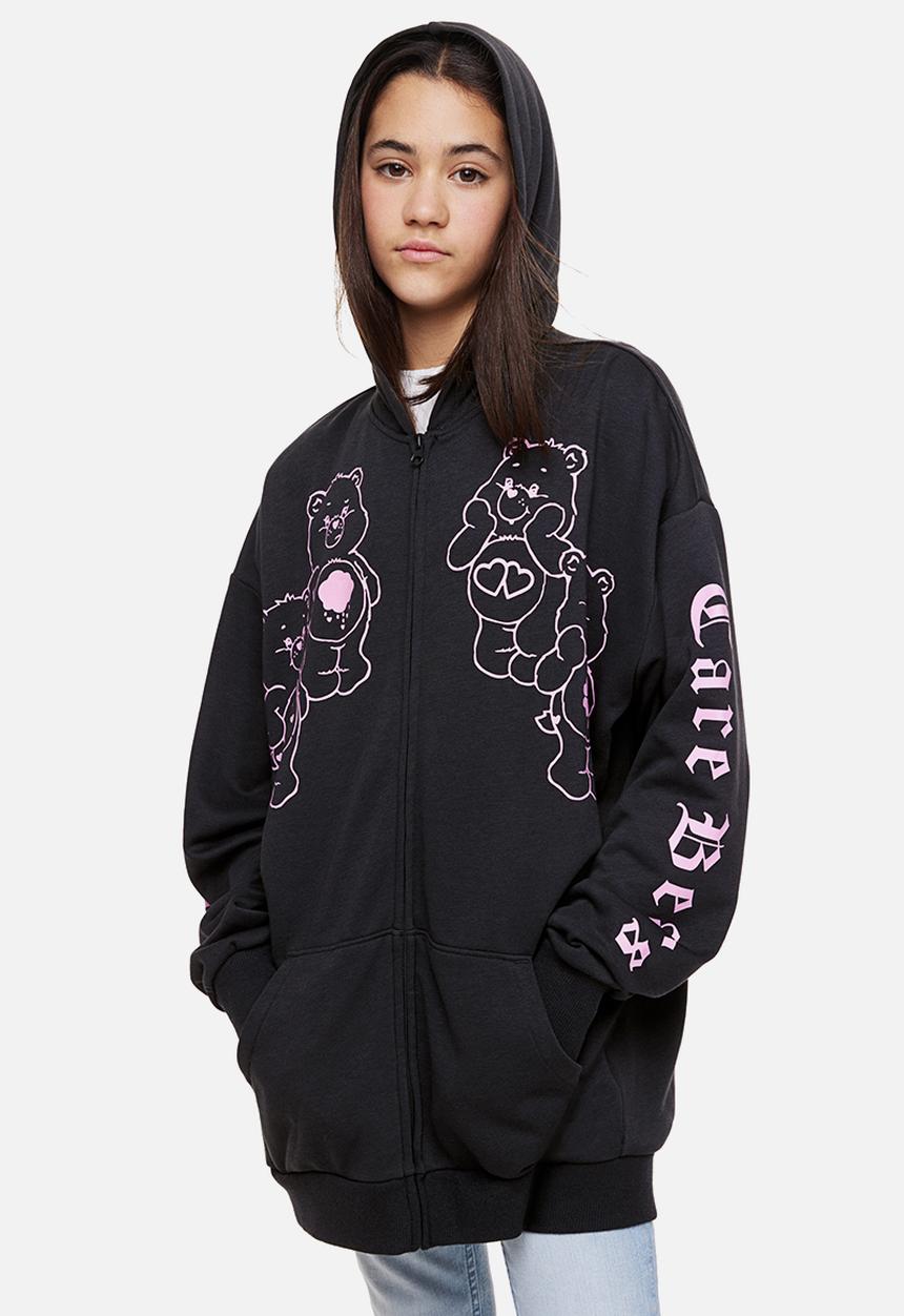 H&M - Oversized printed zip-through hoodie - dark grey/care bears