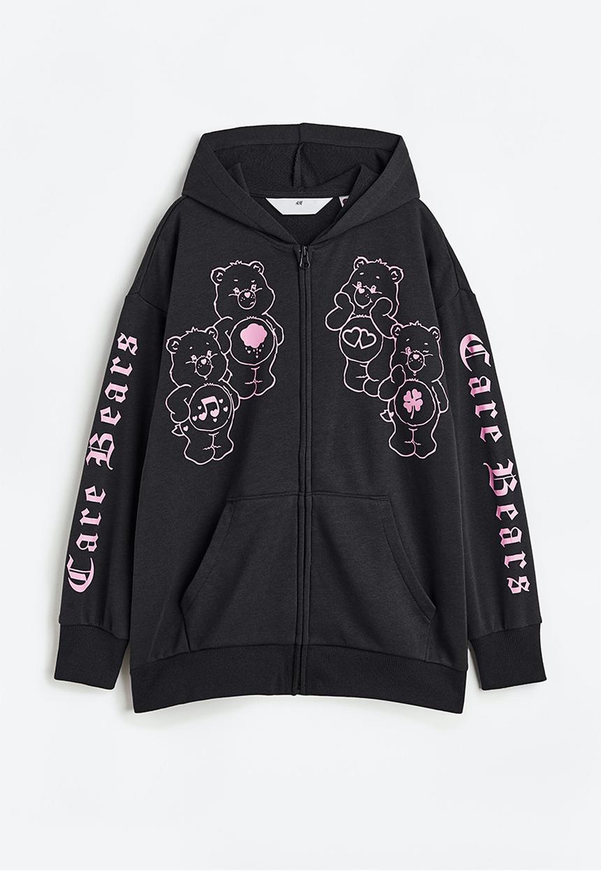 H&M - Oversized printed zip-through hoodie - dark grey/care bears