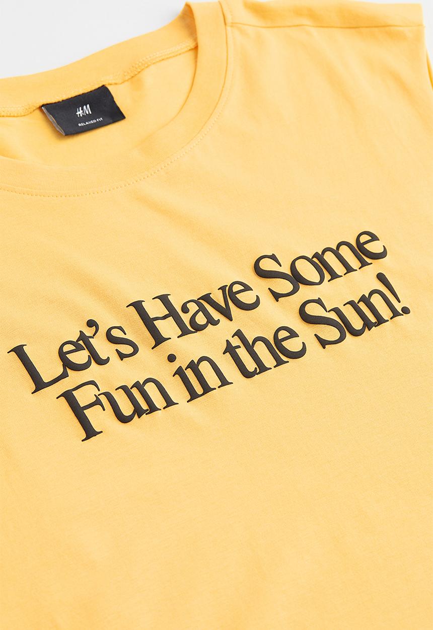 H&M - Relaxed fit cotton sleeveless top - yellow/let’s have some fun