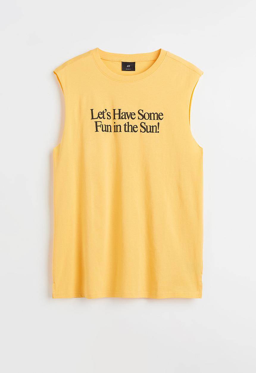 H&M - Relaxed fit cotton sleeveless top - yellow/let’s have some fun