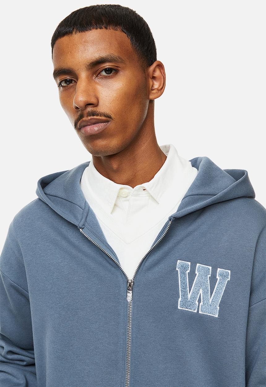 H&M - Relaxed fit zip-through hoodie - blue/w