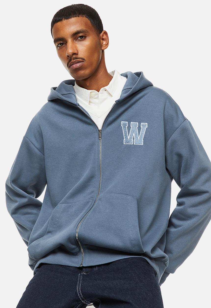 H&M - Relaxed fit zip-through hoodie - blue/w