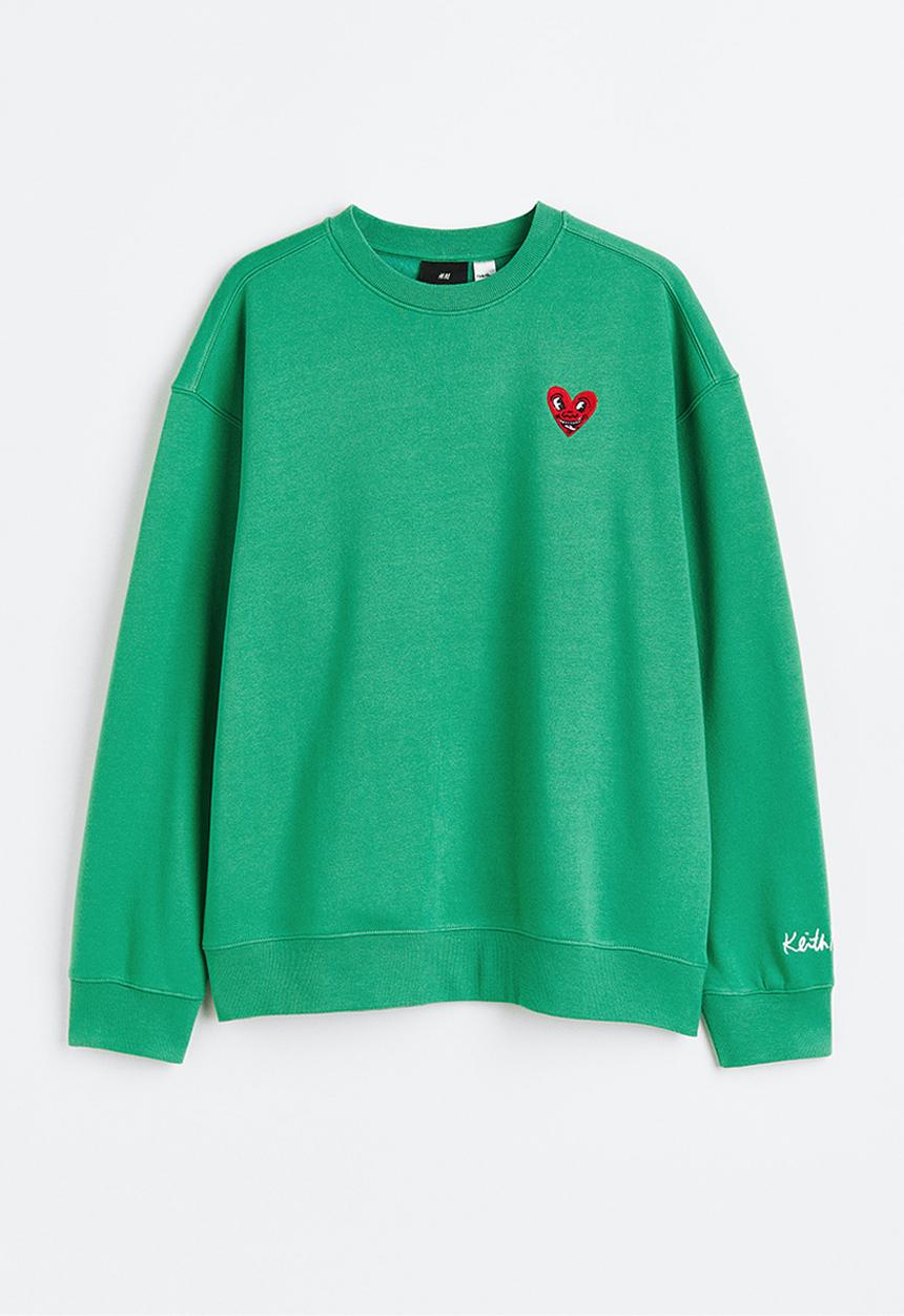 H&M - Relaxed fit sweatshirt - green/keith haring