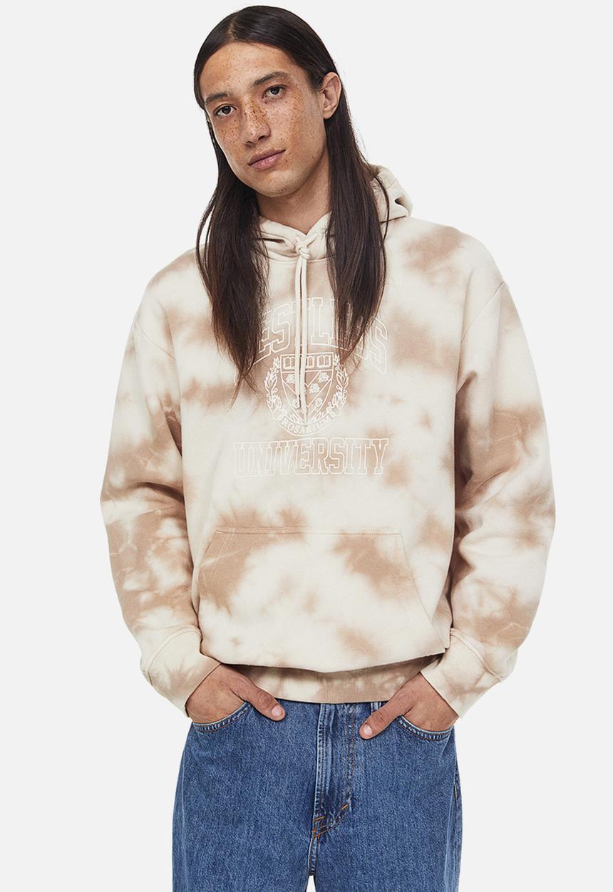 H&M - Relaxed fit printed hoodie - beige/restless university