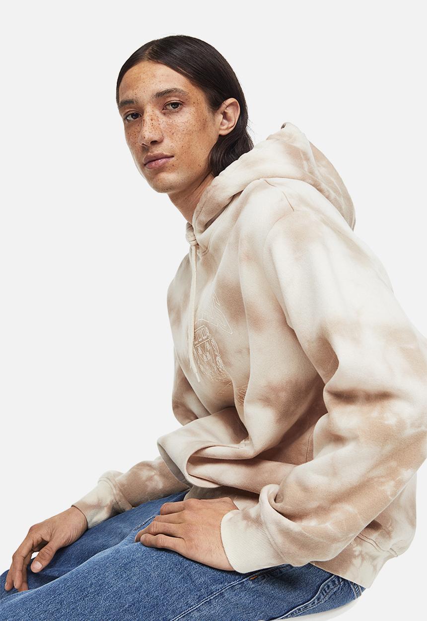 H&M - Relaxed fit printed hoodie - beige/restless university
