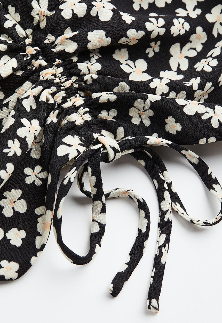 H&M - Drawstring blouse - black/small flowers
