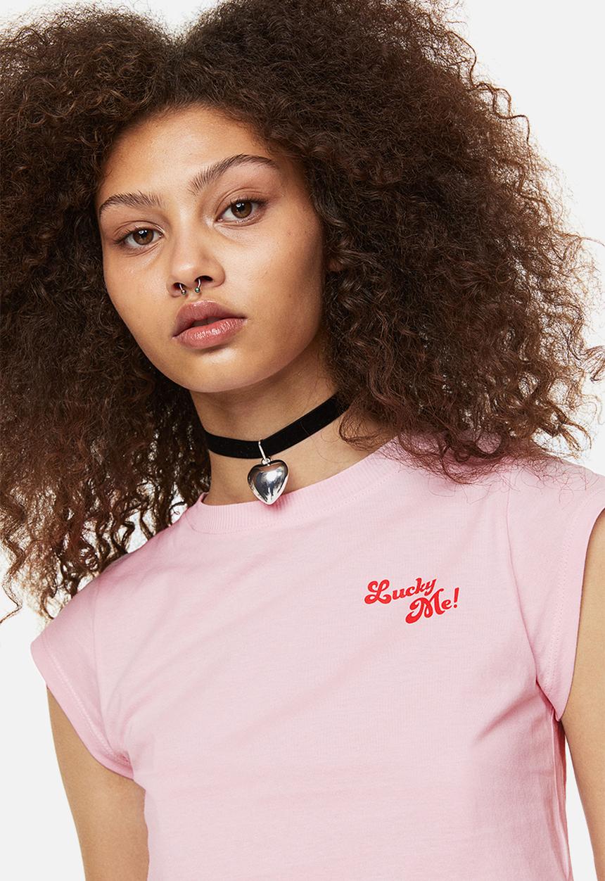 H&M - Printed top - light pink/lucky me! 