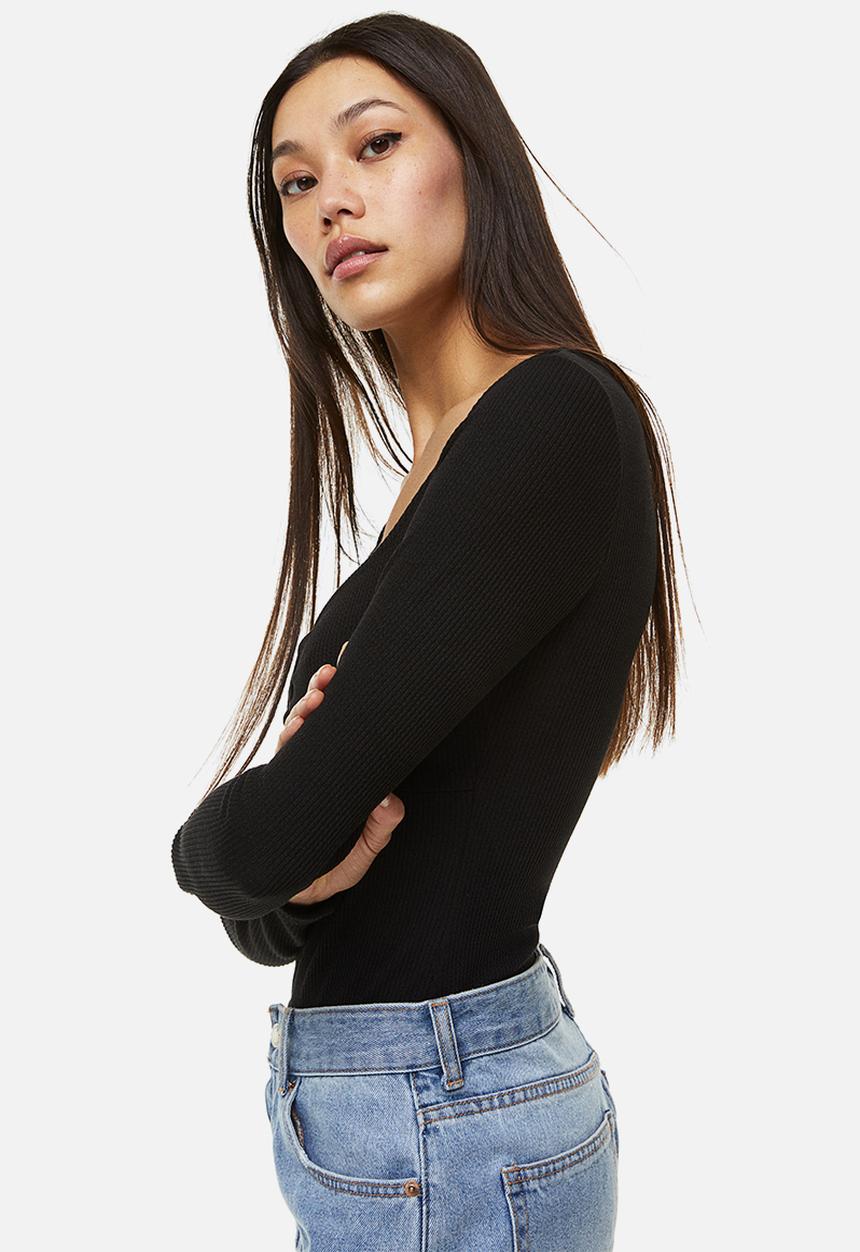 H&M - Ribbed jersey body - black