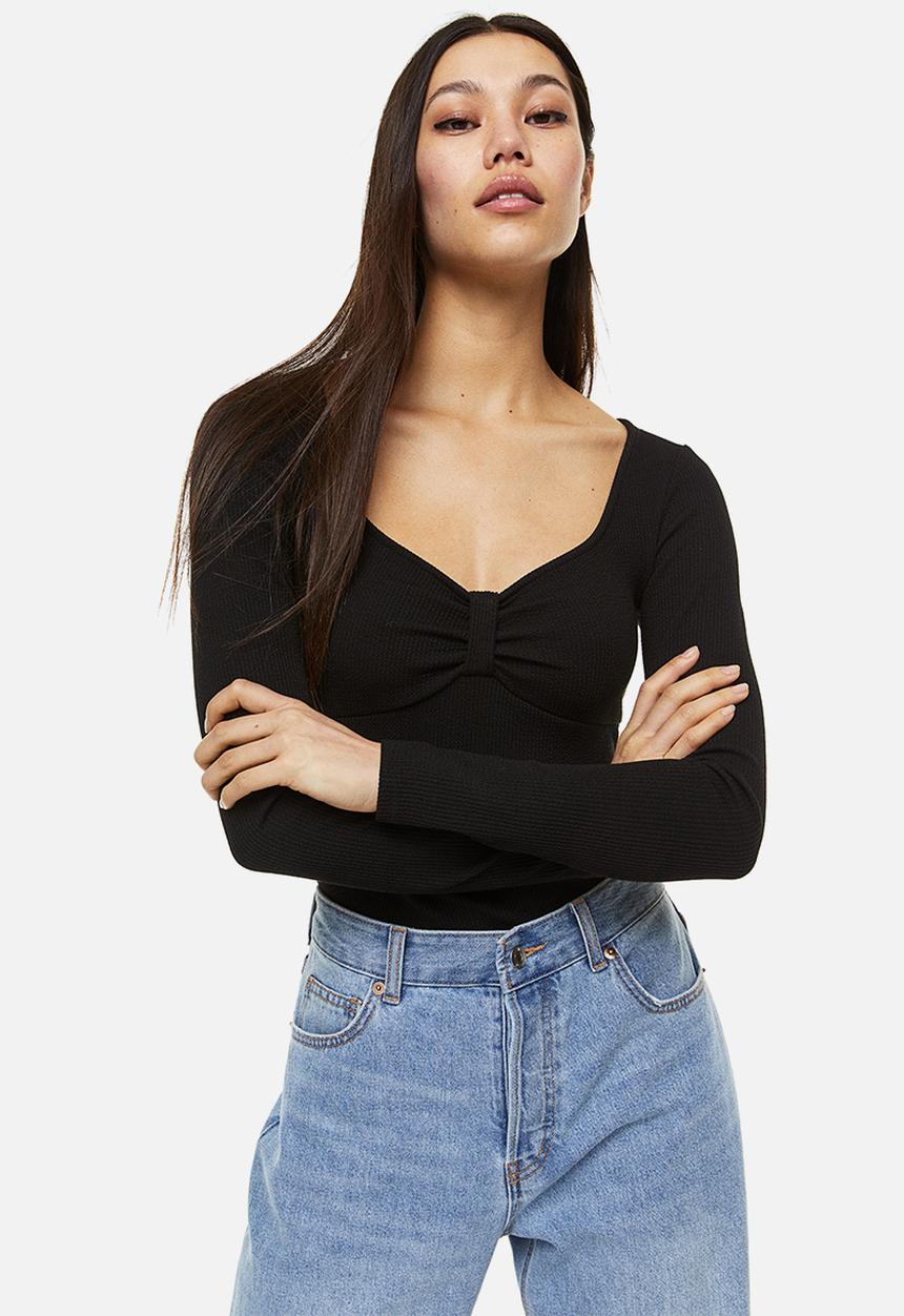 H&M - Ribbed jersey body - black