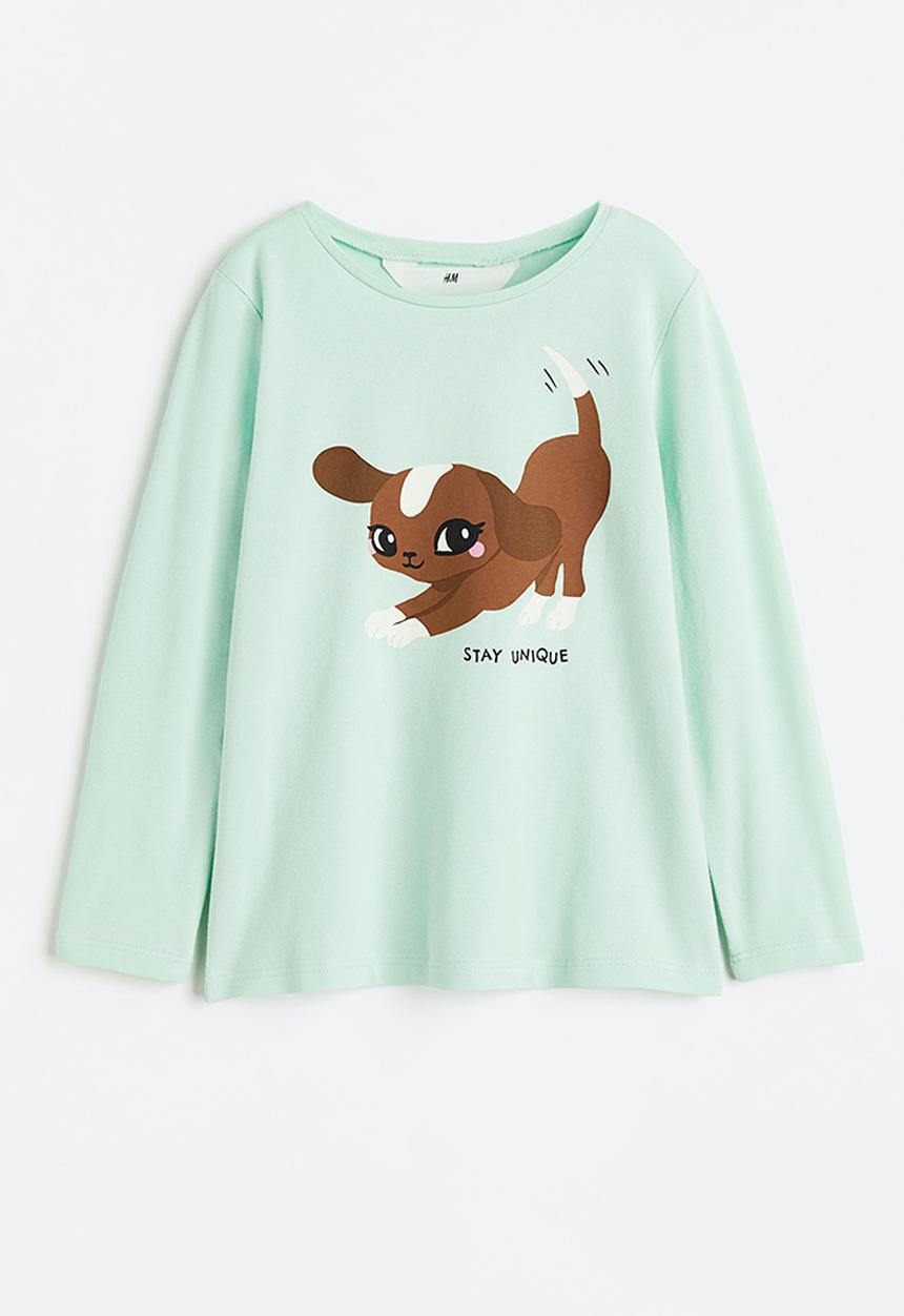 H&M - Printed jersey top - light green/stay unique