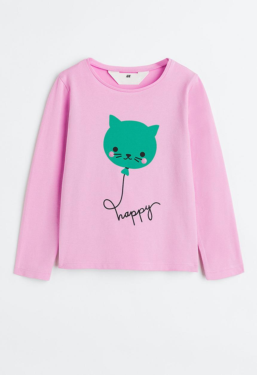 H&M - Printed jersey top - light pink/balloon