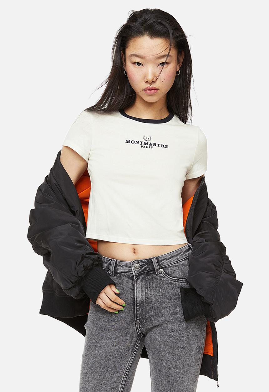 H&M - Printed cropped top - cream/montmartre 