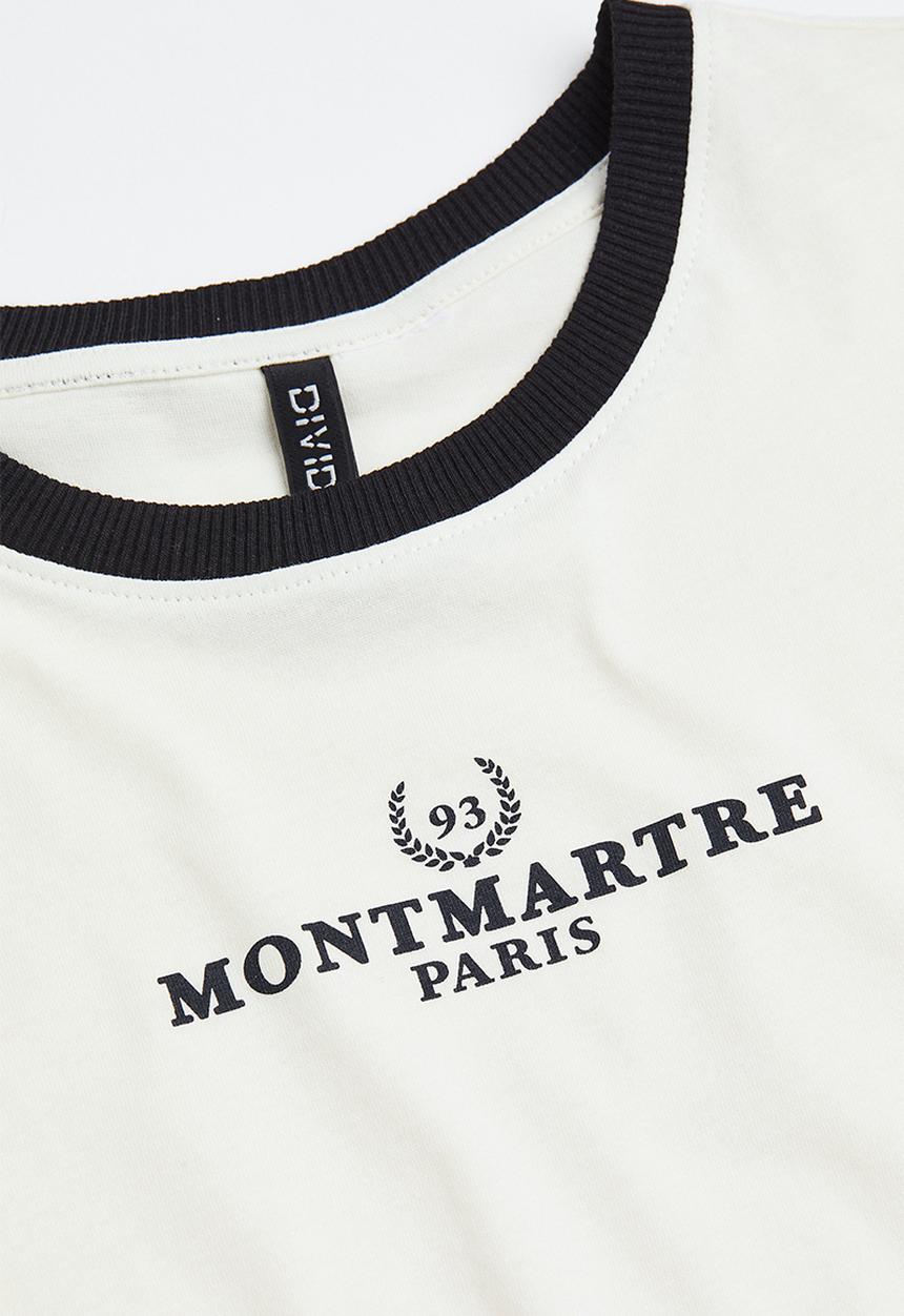H&M - Printed cropped top - cream/montmartre 