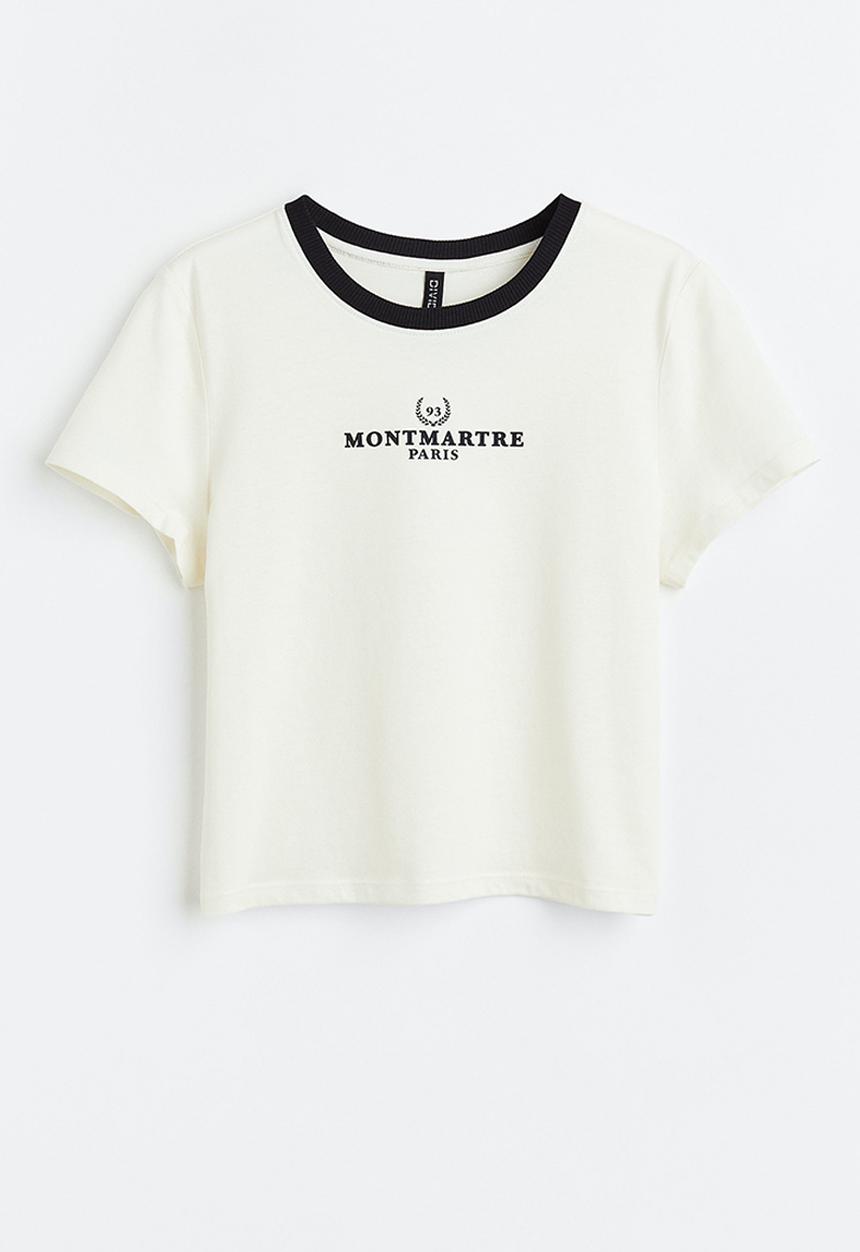 H&M - Printed cropped top - cream/montmartre 