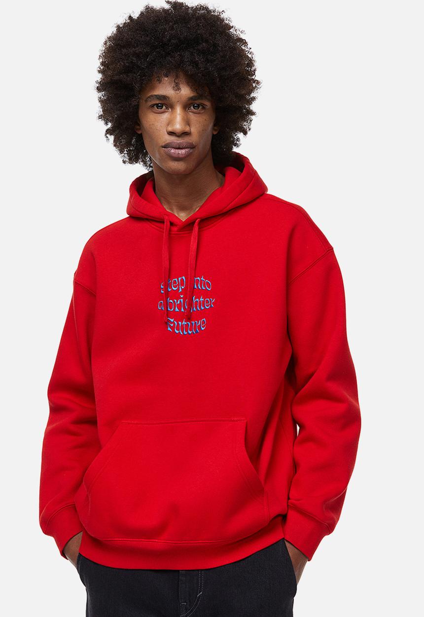 H&M - Relaxed fit printed hoodie - red / brighter future 