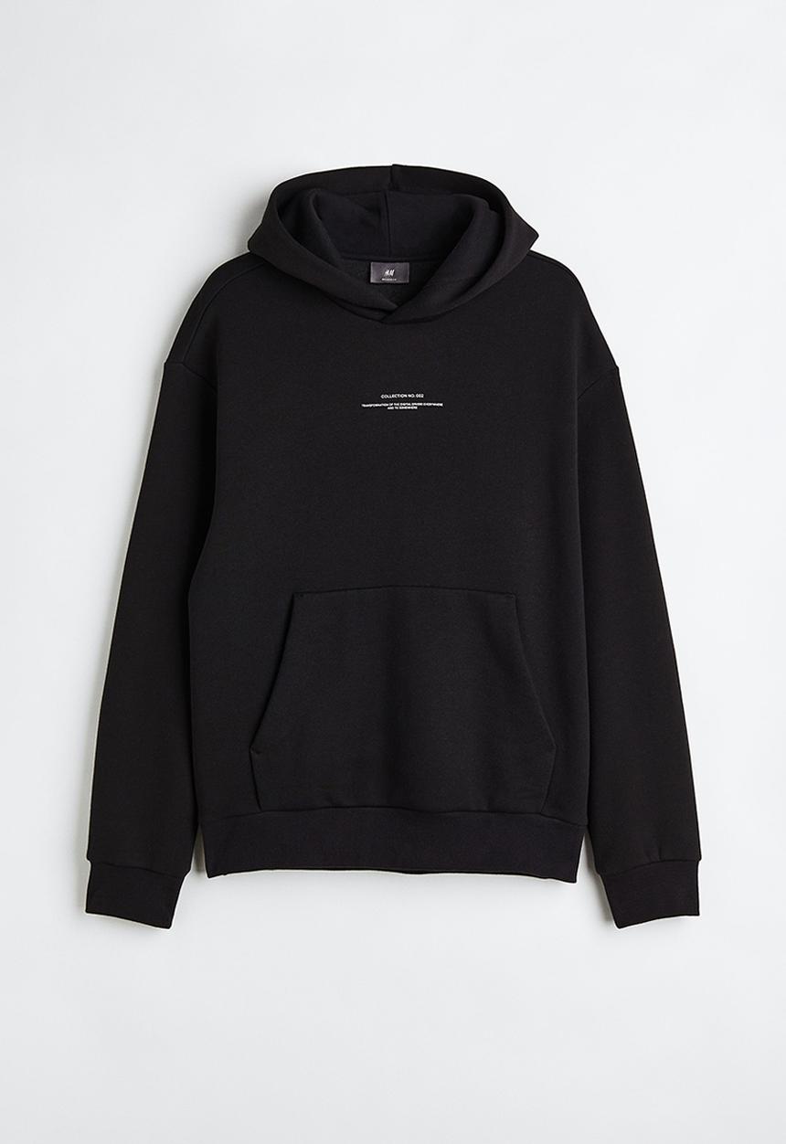 H&M - Relaxed fit printed hoodie - black / everywhere somewhere 