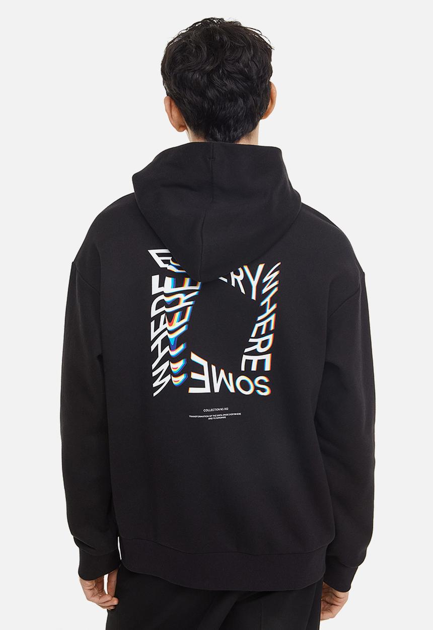 H&M - Relaxed fit printed hoodie - black / everywhere somewhere 