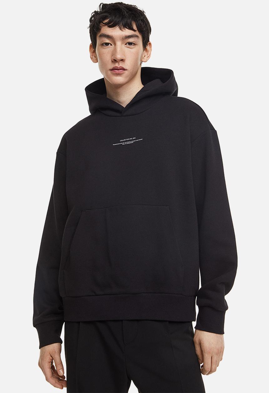 H&M - Relaxed fit printed hoodie - black / everywhere somewhere 
