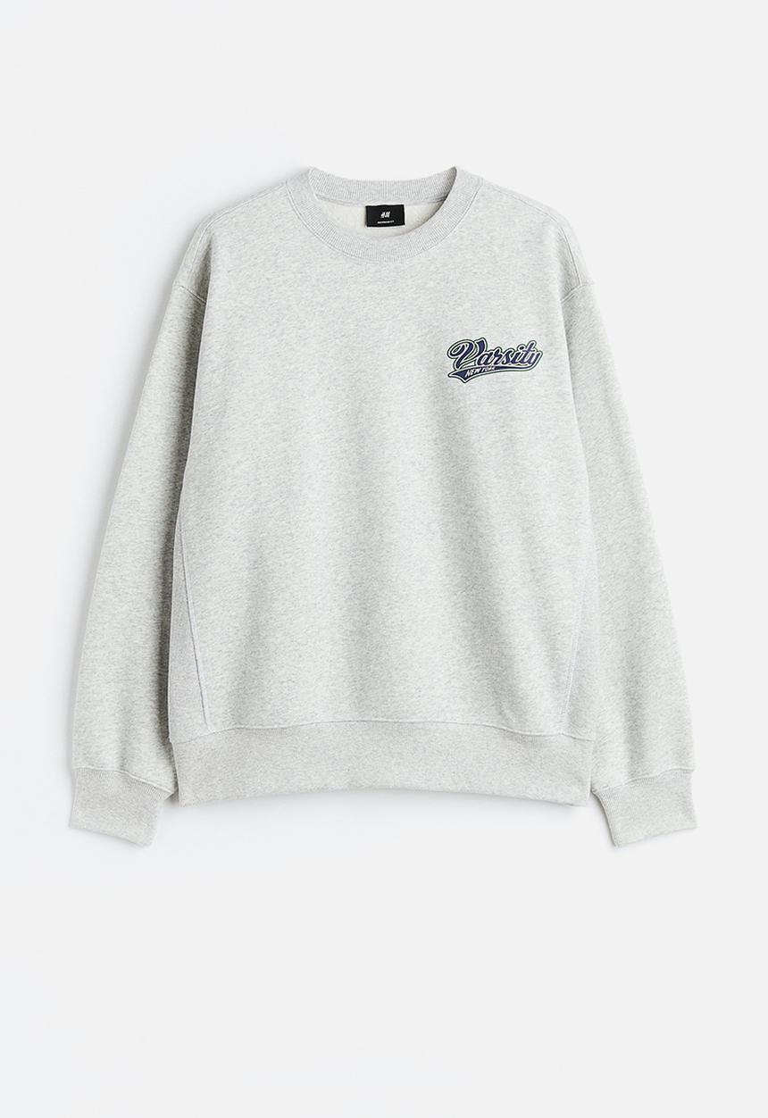 H&M - Oversized fit printed sweatshirt - light grey marl / varsity 
