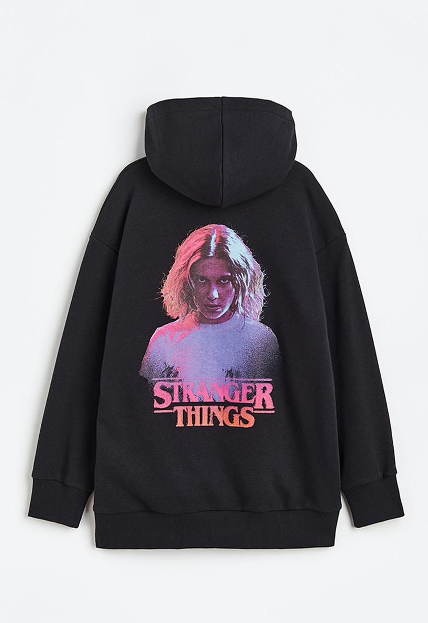 H&M - Oversized printed zip-through hoodie - black/stranger things 