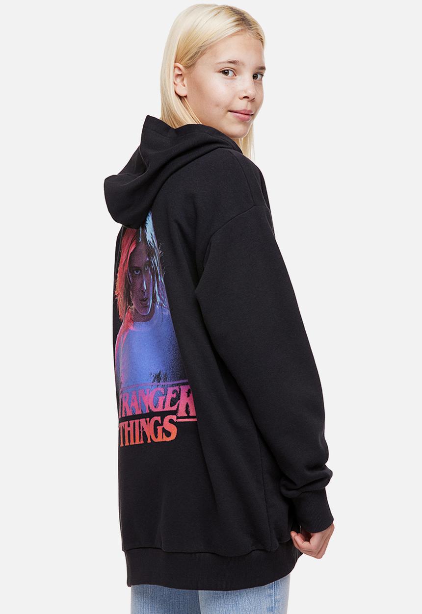 H&M - Oversized printed zip-through hoodie - black/stranger things 