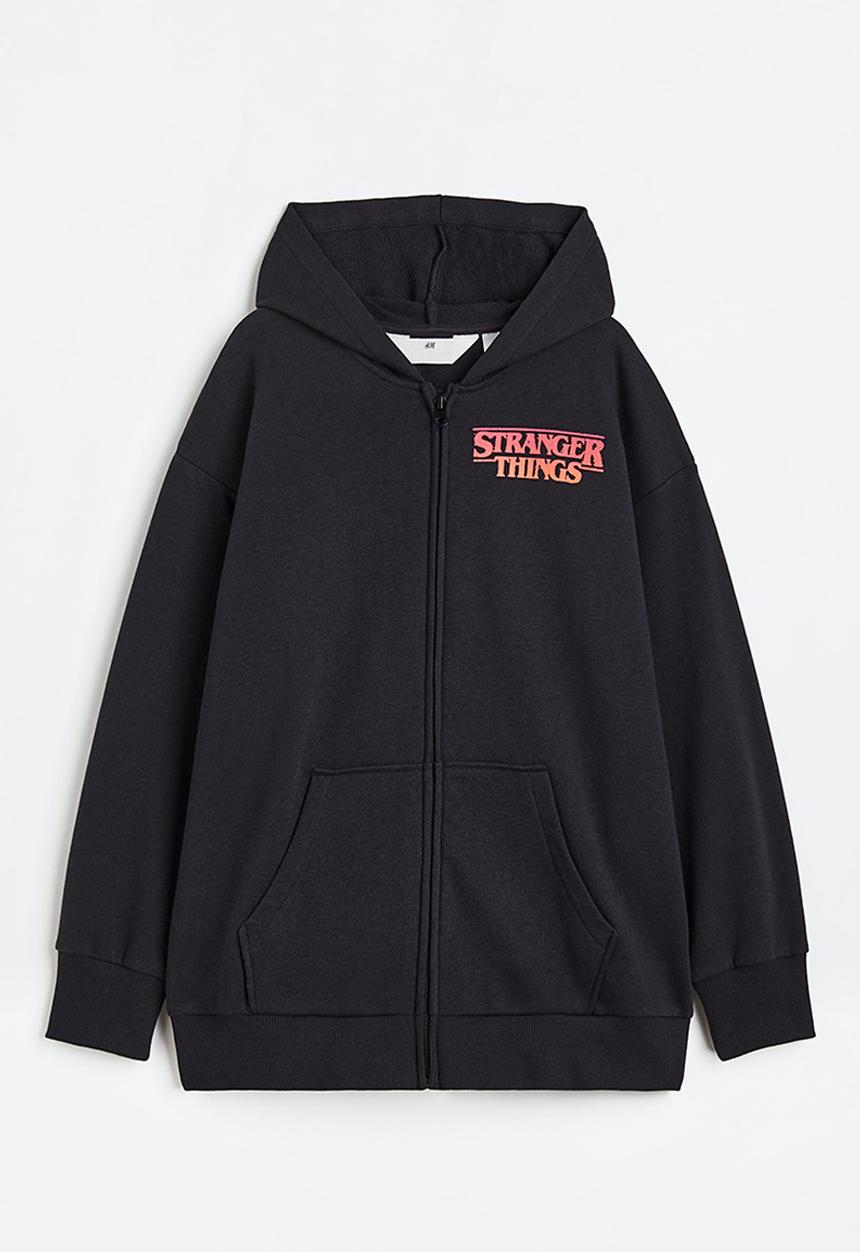 H&M - Oversized printed zip-through hoodie - black/stranger things 