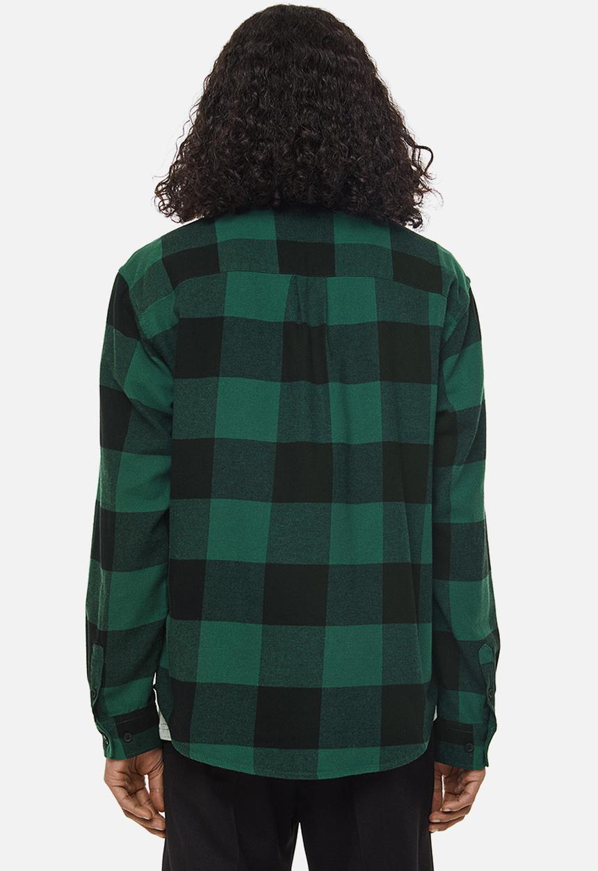 H&M - Relaxed fit flannel shirt - dark green / black 